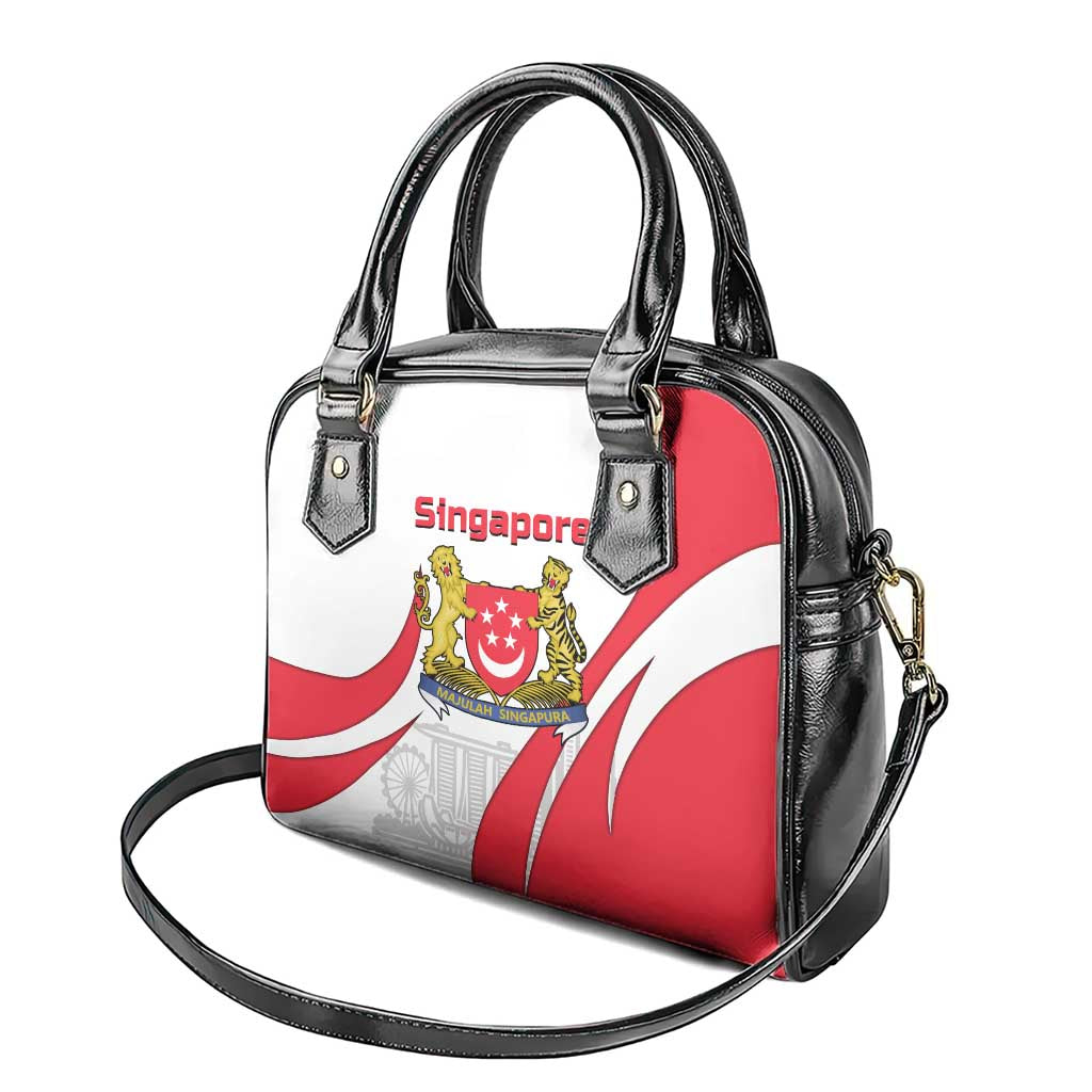 Singapore National Crest Shoulder Handbag with City Skyline and Lion Design