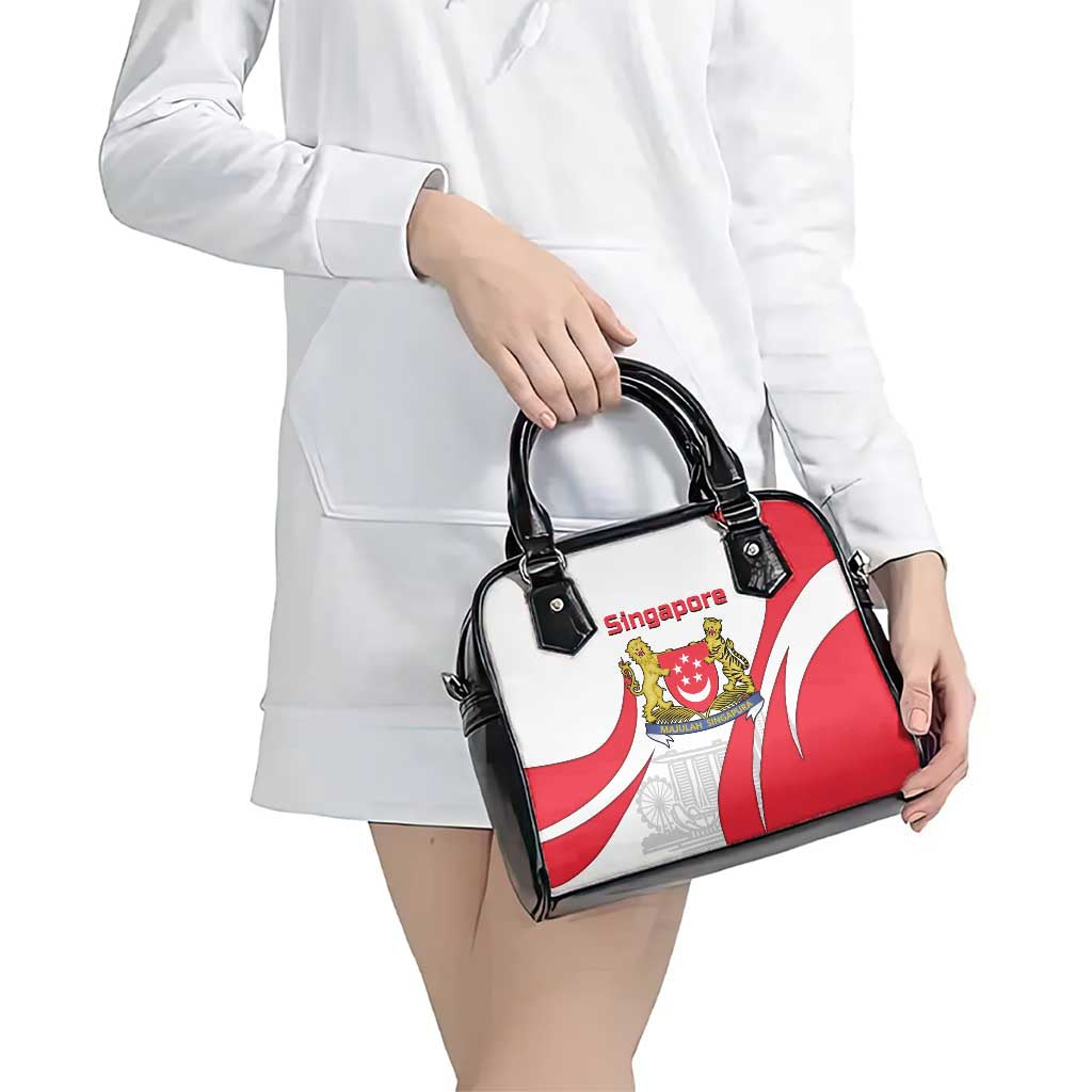 Singapore National Crest Shoulder Handbag with City Skyline and Lion Design