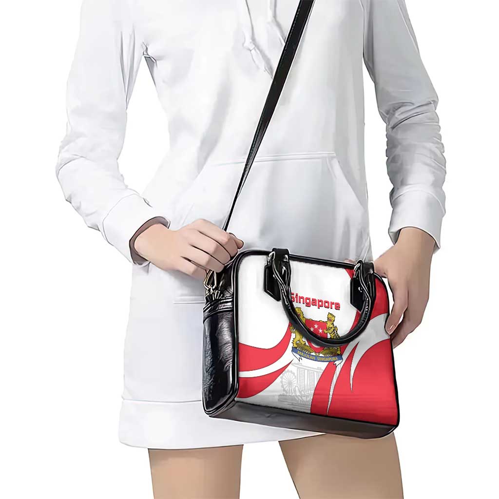 Singapore National Crest Shoulder Handbag with City Skyline and Lion Design