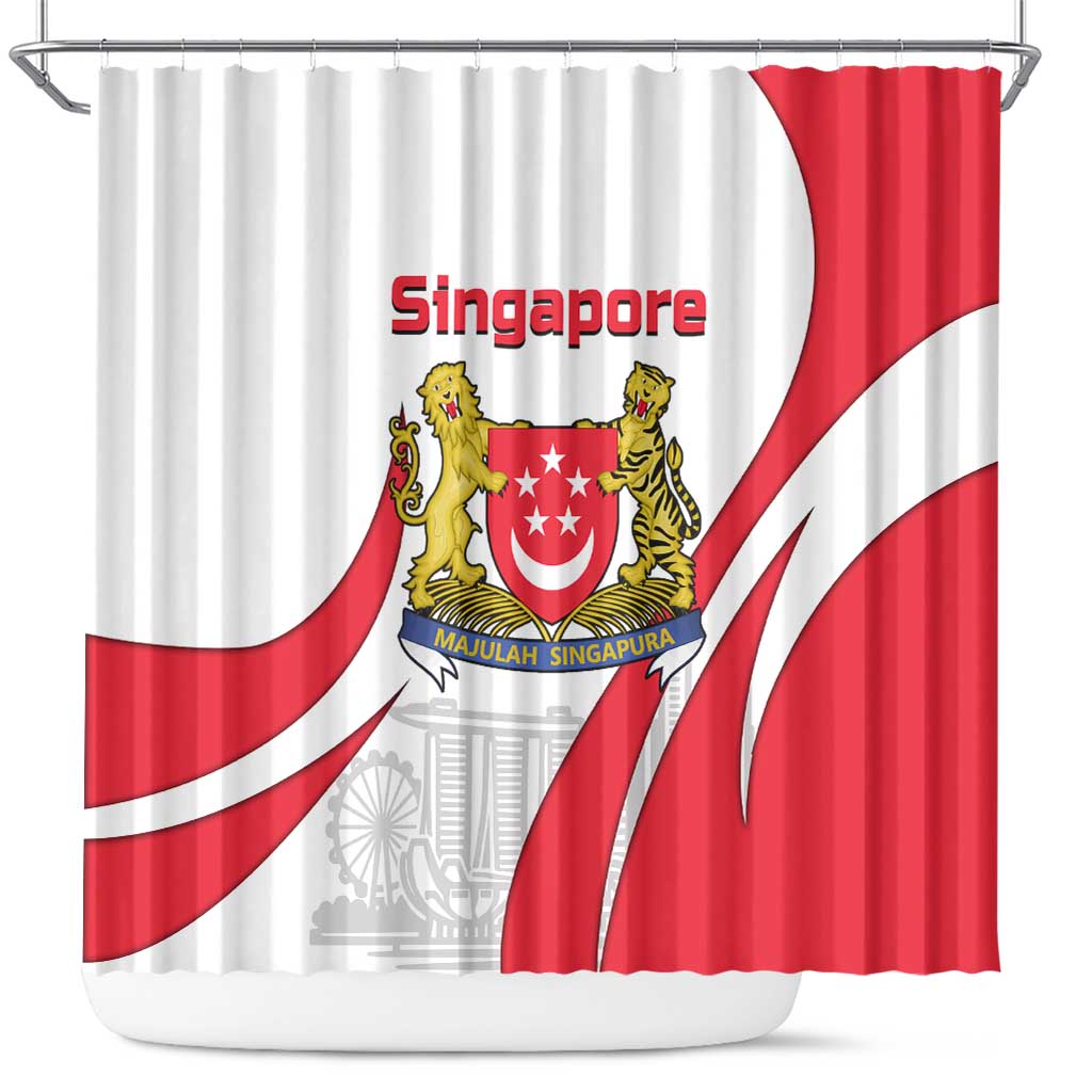 Singapore National Crest Shower Curtain with City Skyline and Lion Design