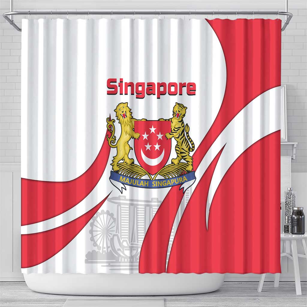 Singapore National Crest Shower Curtain with City Skyline and Lion Design