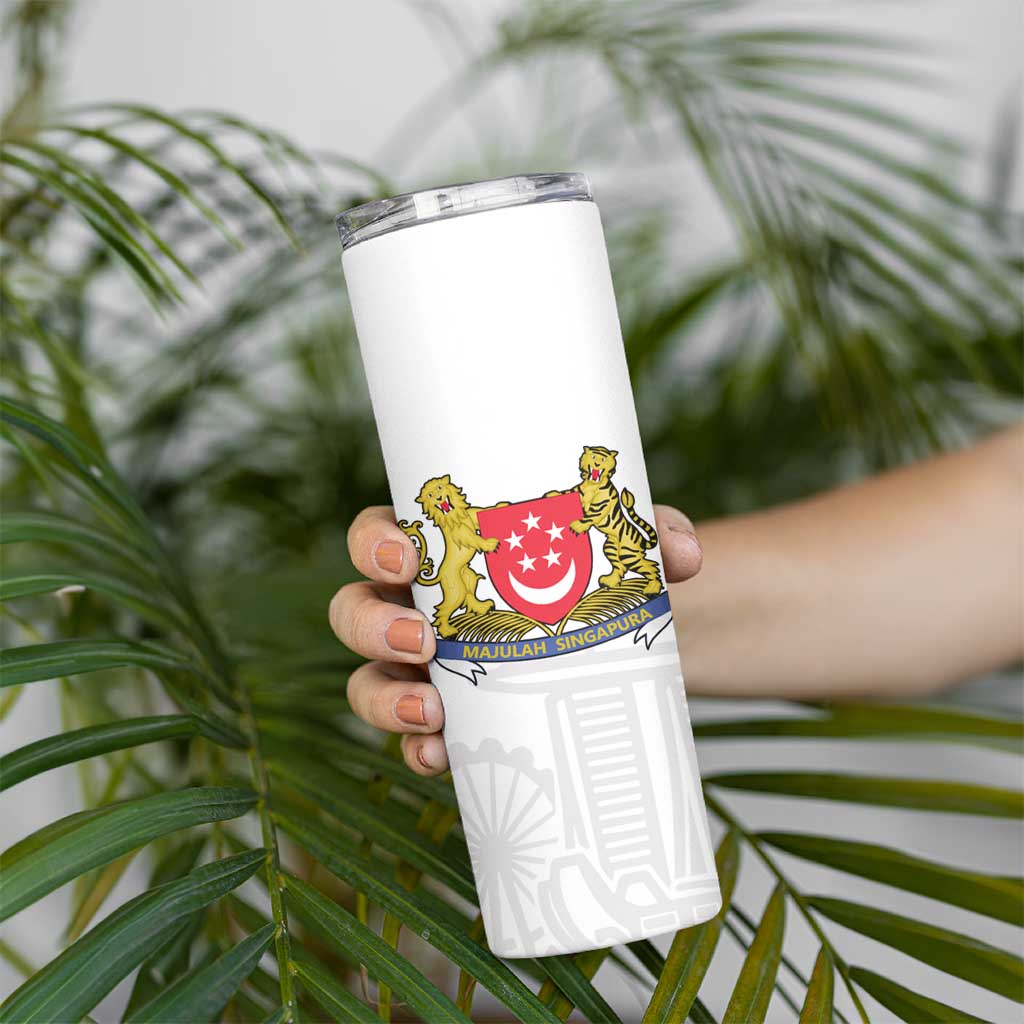 Singapore National Crest Skinny Tumbler with City Skyline and Lion Design