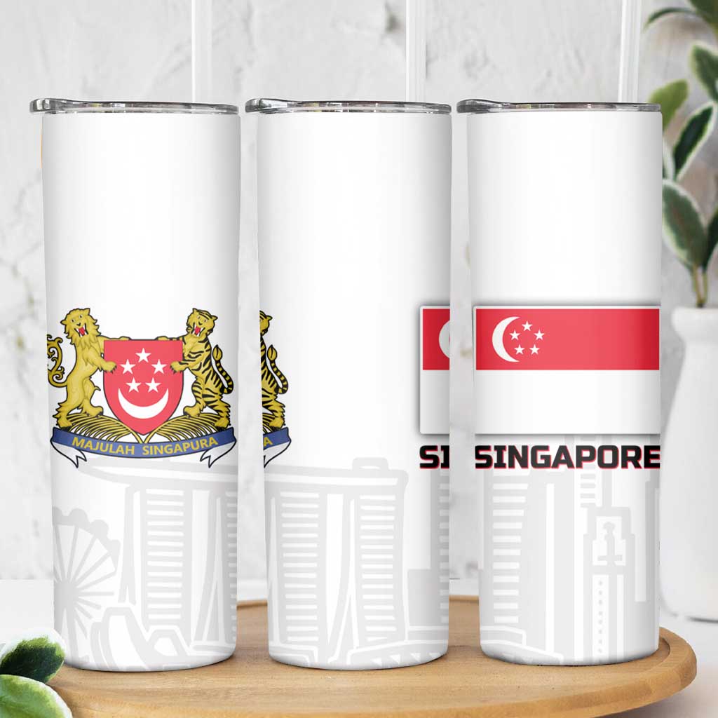 Singapore National Crest Skinny Tumbler with City Skyline and Lion Design