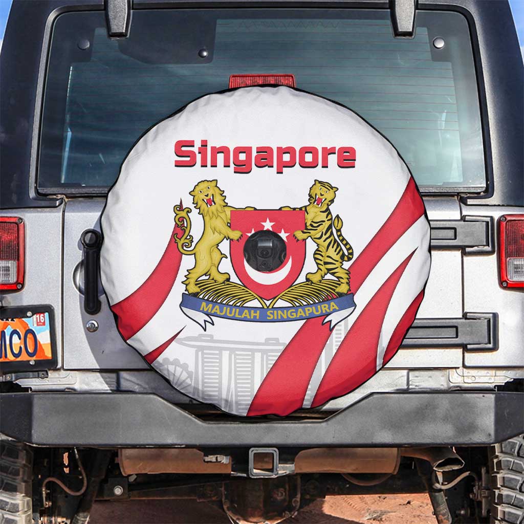 Singapore National Crest Spare Tire Cover with City Skyline and Lion Design