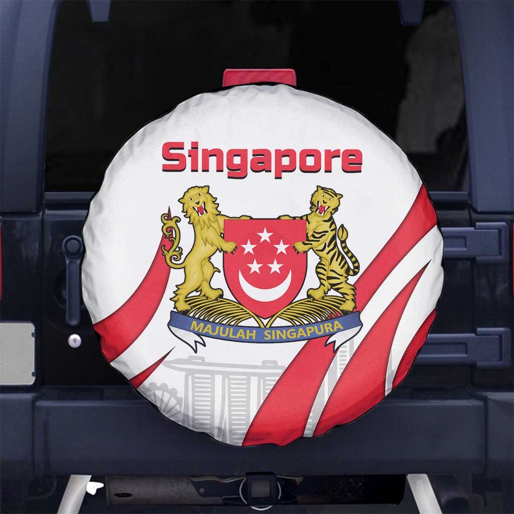 Singapore National Crest Spare Tire Cover with City Skyline and Lion Design