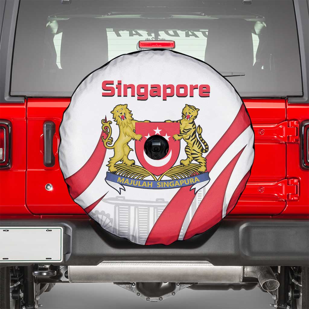 Singapore National Crest Spare Tire Cover with City Skyline and Lion Design
