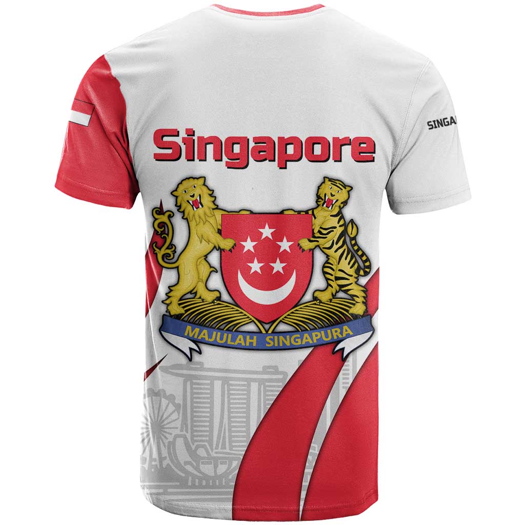 Singapore National Crest T Shirt with City Skyline and Lion Design