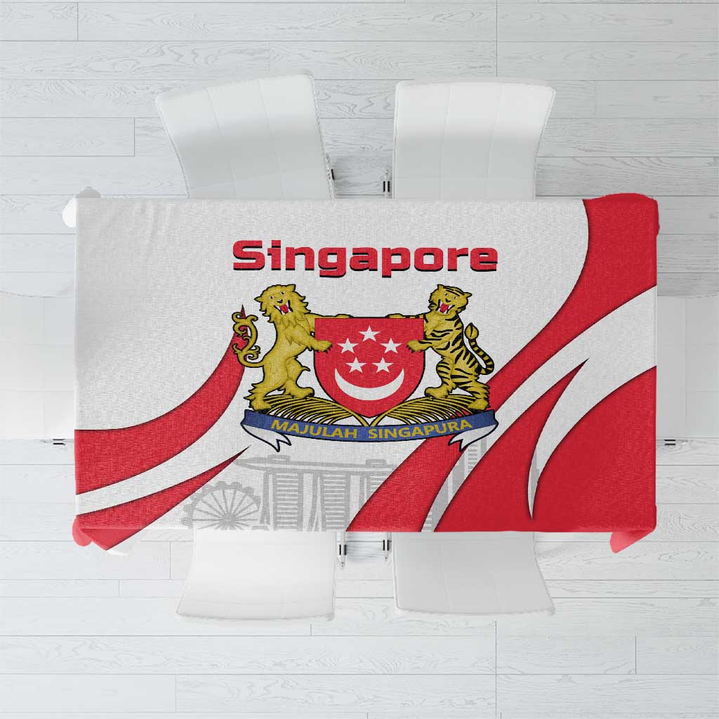 Singapore National Crest Tablecloth with City Skyline and Lion Design