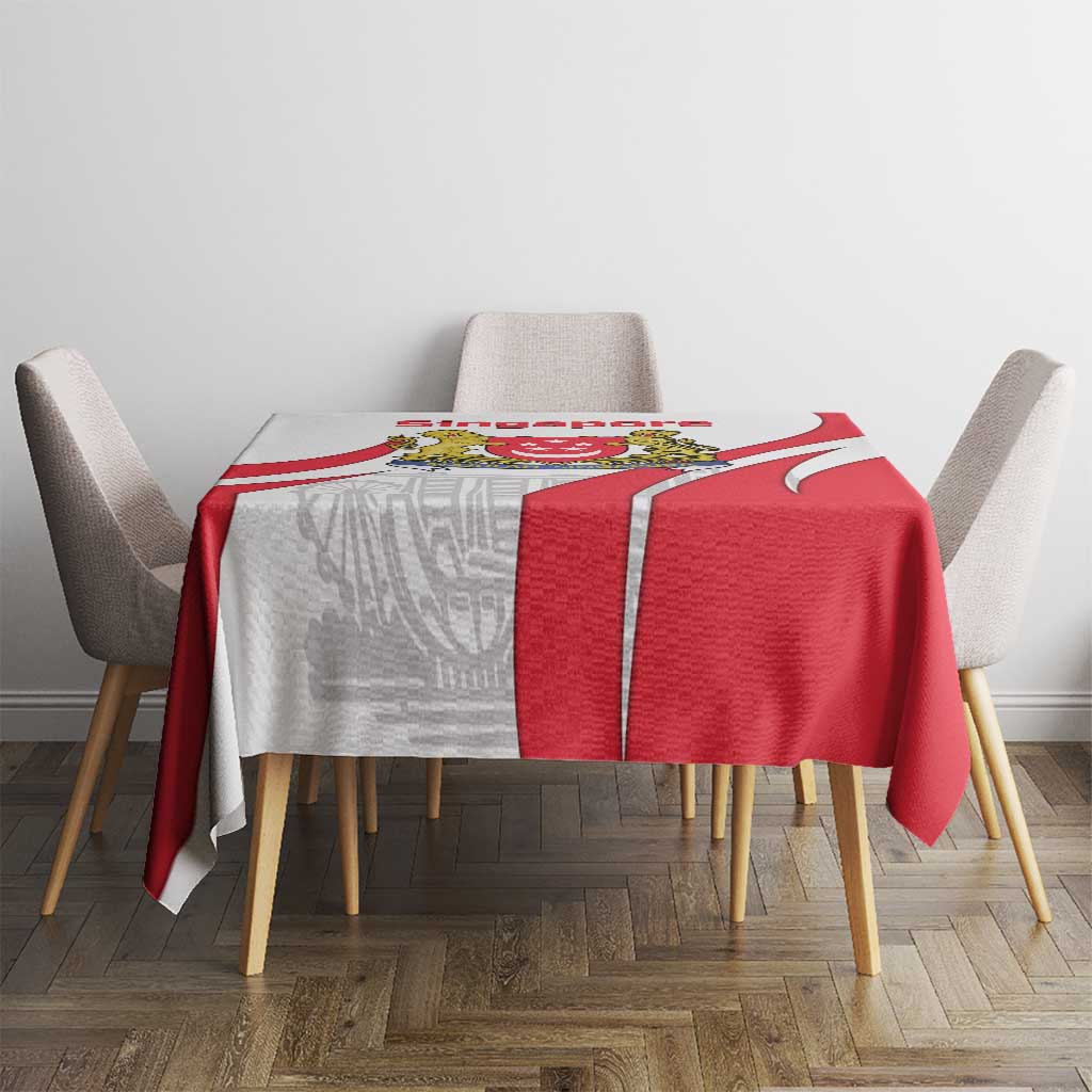 Singapore National Crest Tablecloth with City Skyline and Lion Design