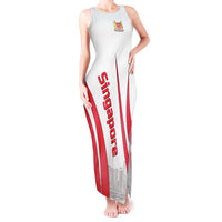Singapore National Crest Tank Maxi Dress with City Skyline and Lion Design