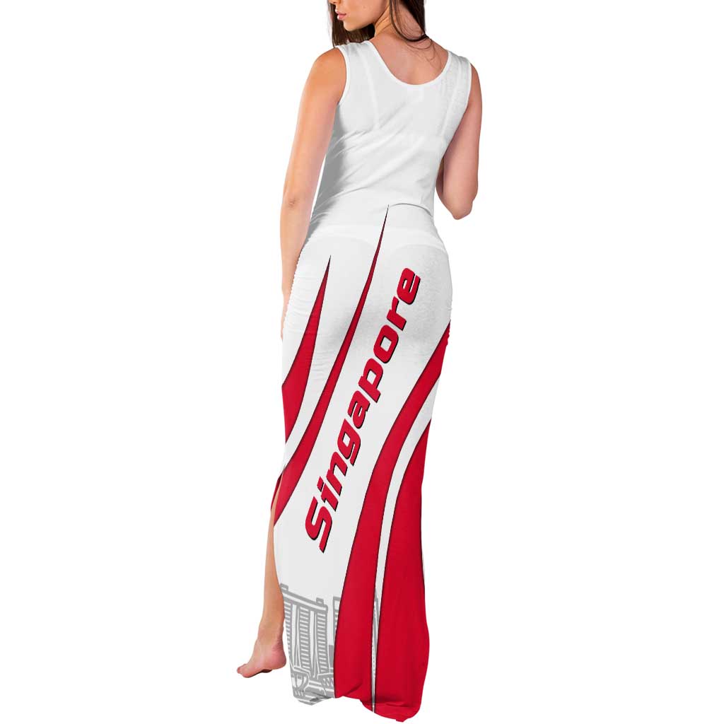 Singapore National Crest Tank Maxi Dress with City Skyline and Lion Design