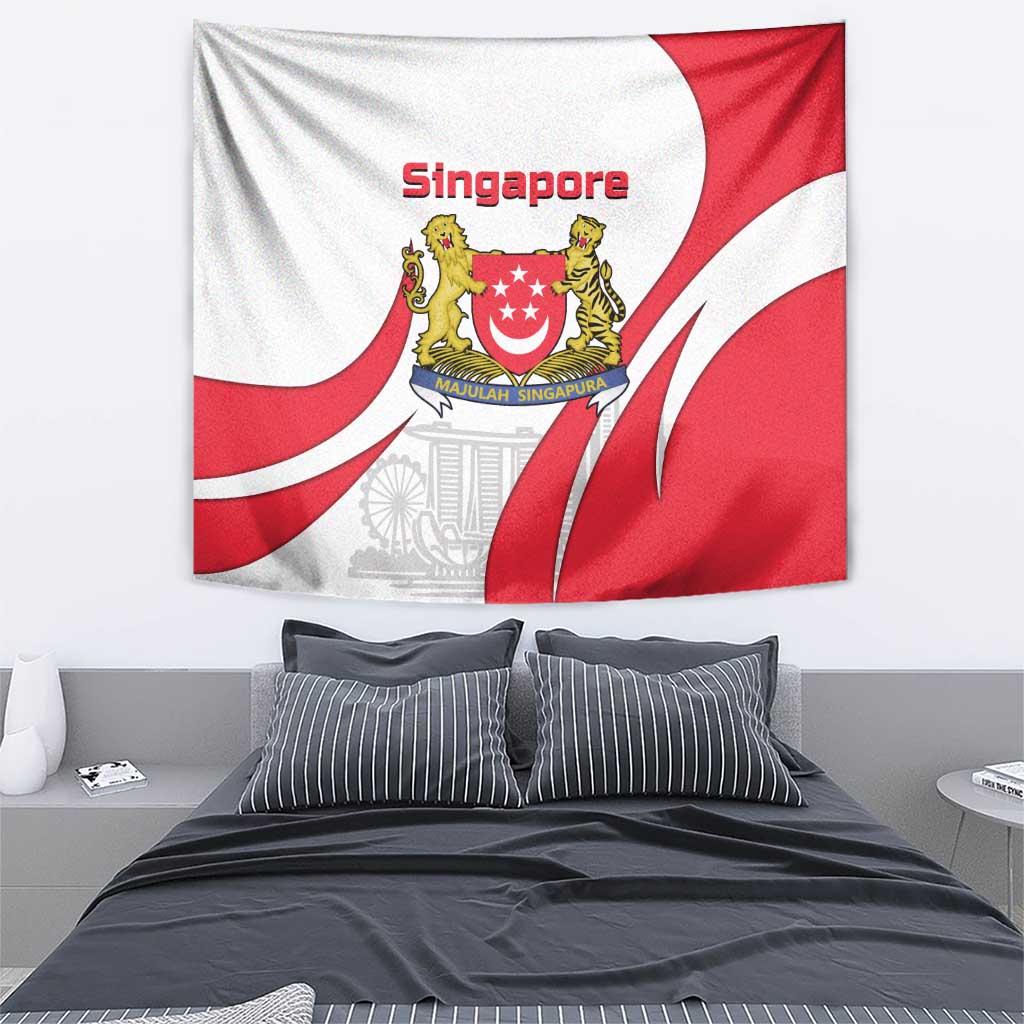 Singapore National Crest Tapestry with City Skyline and Lion Design