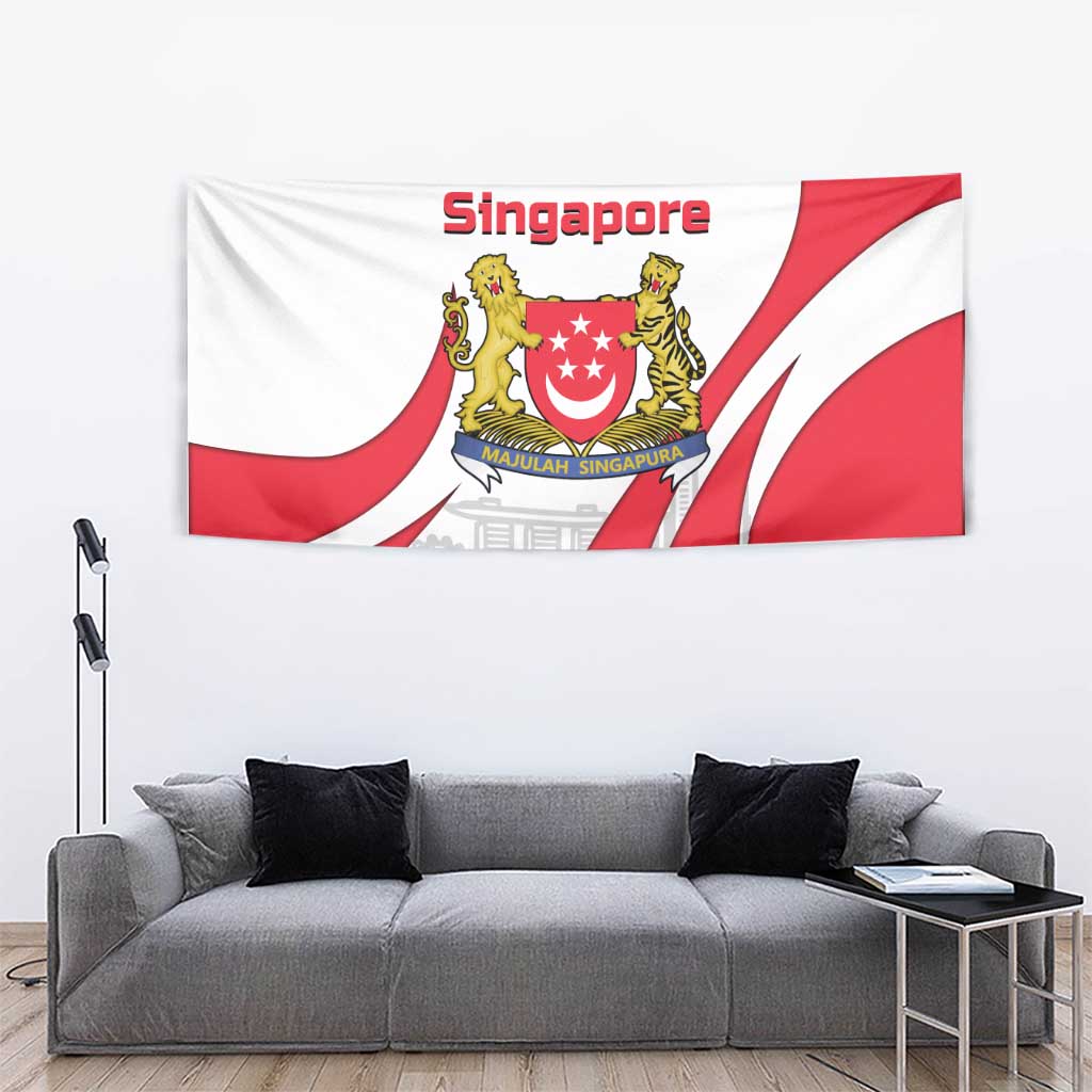 Singapore National Crest Tapestry with City Skyline and Lion Design