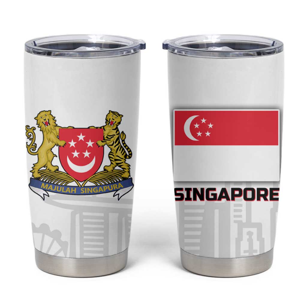 Singapore National Crest Tumbler Cup with City Skyline and Lion Design