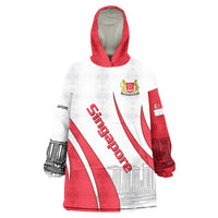 Singapore National Crest Wearable Blanket Hoodie with City Skyline and Lion Design
