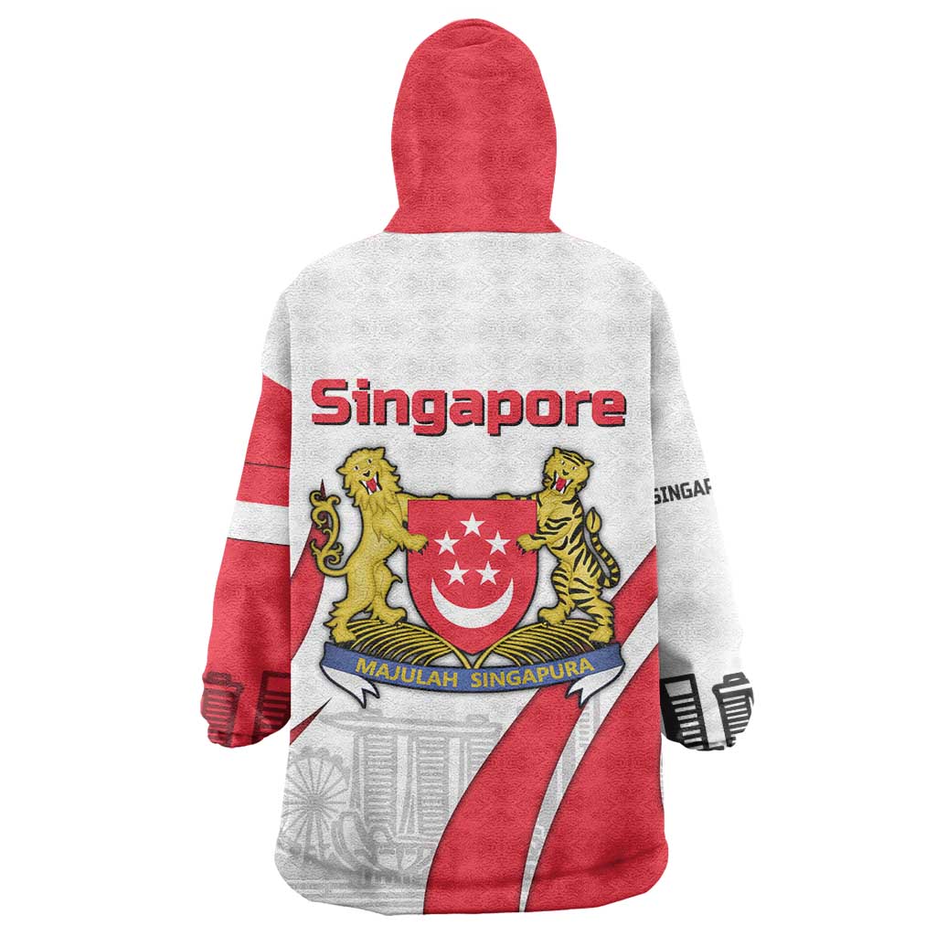 Singapore National Crest Wearable Blanket Hoodie with City Skyline and Lion Design