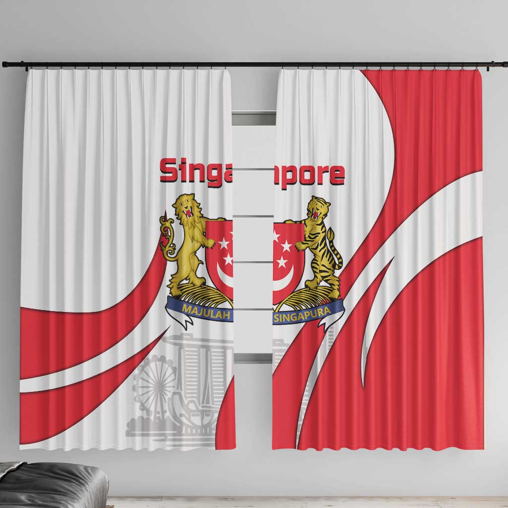 Singapore National Crest Window Curtain with City Skyline and Lion Design