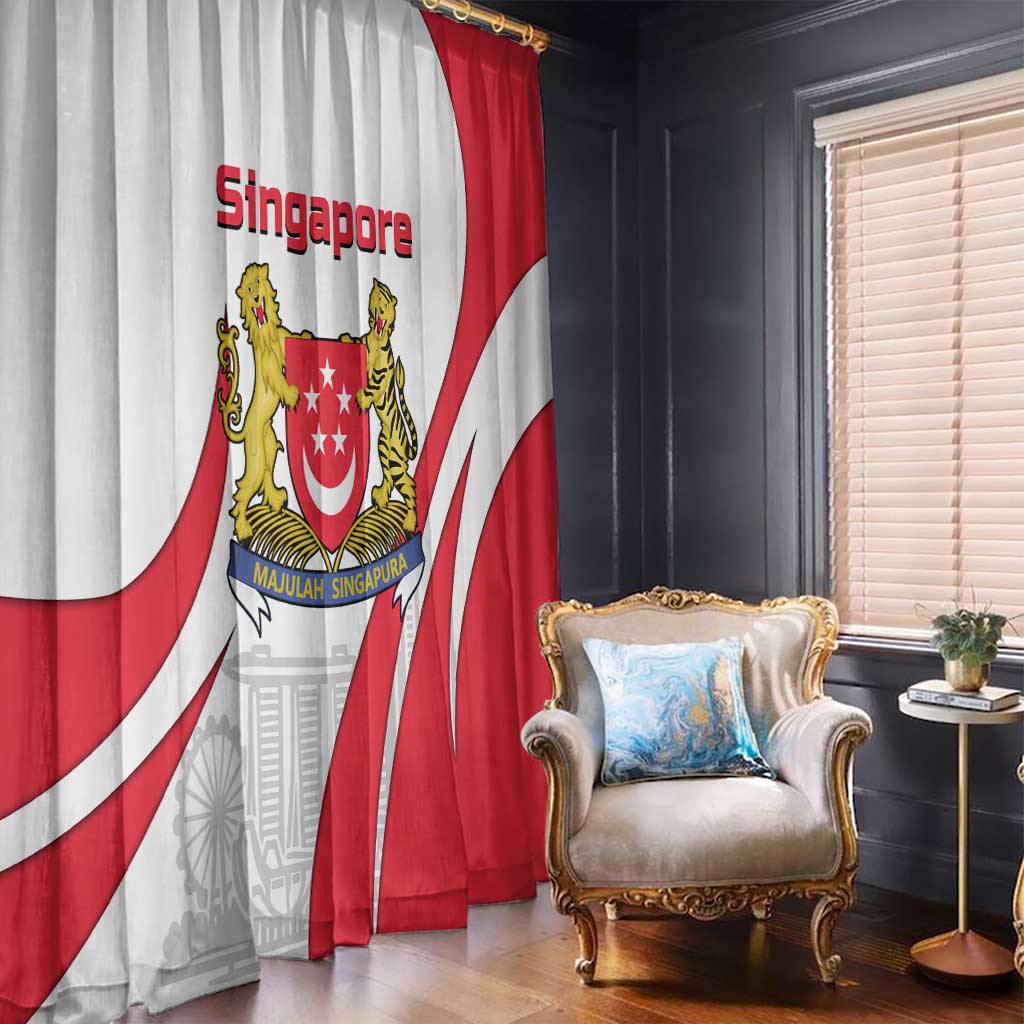 Singapore National Crest Window Curtain with City Skyline and Lion Design