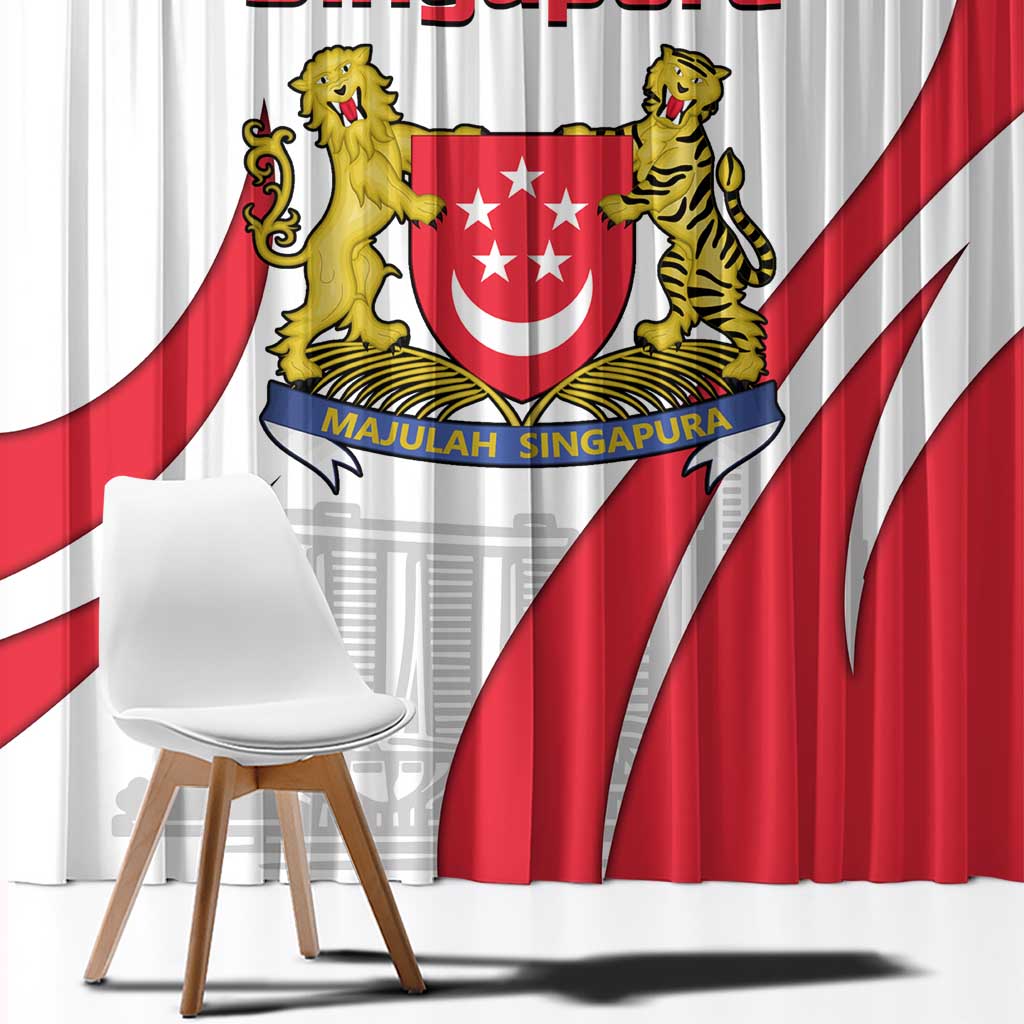 Singapore National Crest Window Curtain with City Skyline and Lion Design