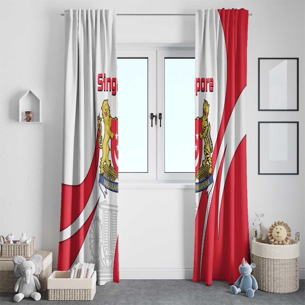Singapore National Crest Window Curtain with City Skyline and Lion Design