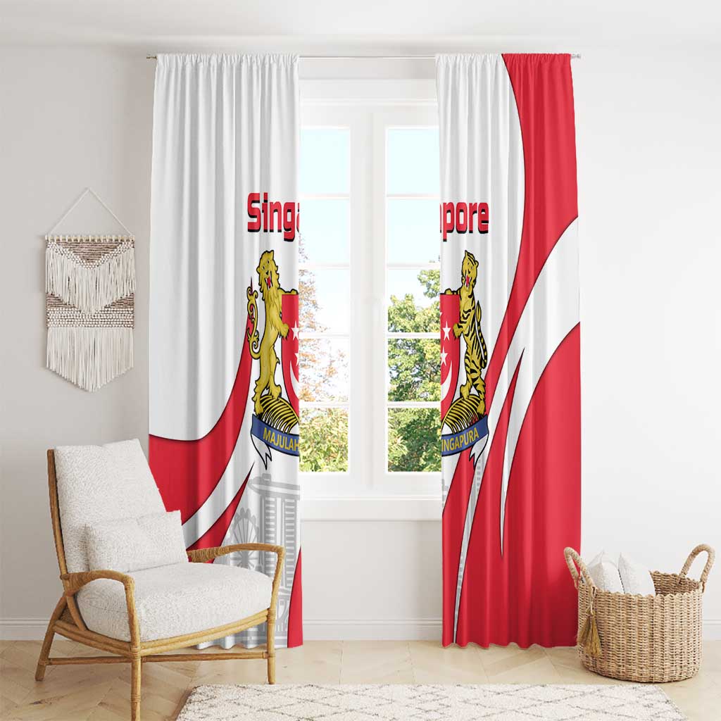 Singapore National Crest Window Curtain with City Skyline and Lion Design
