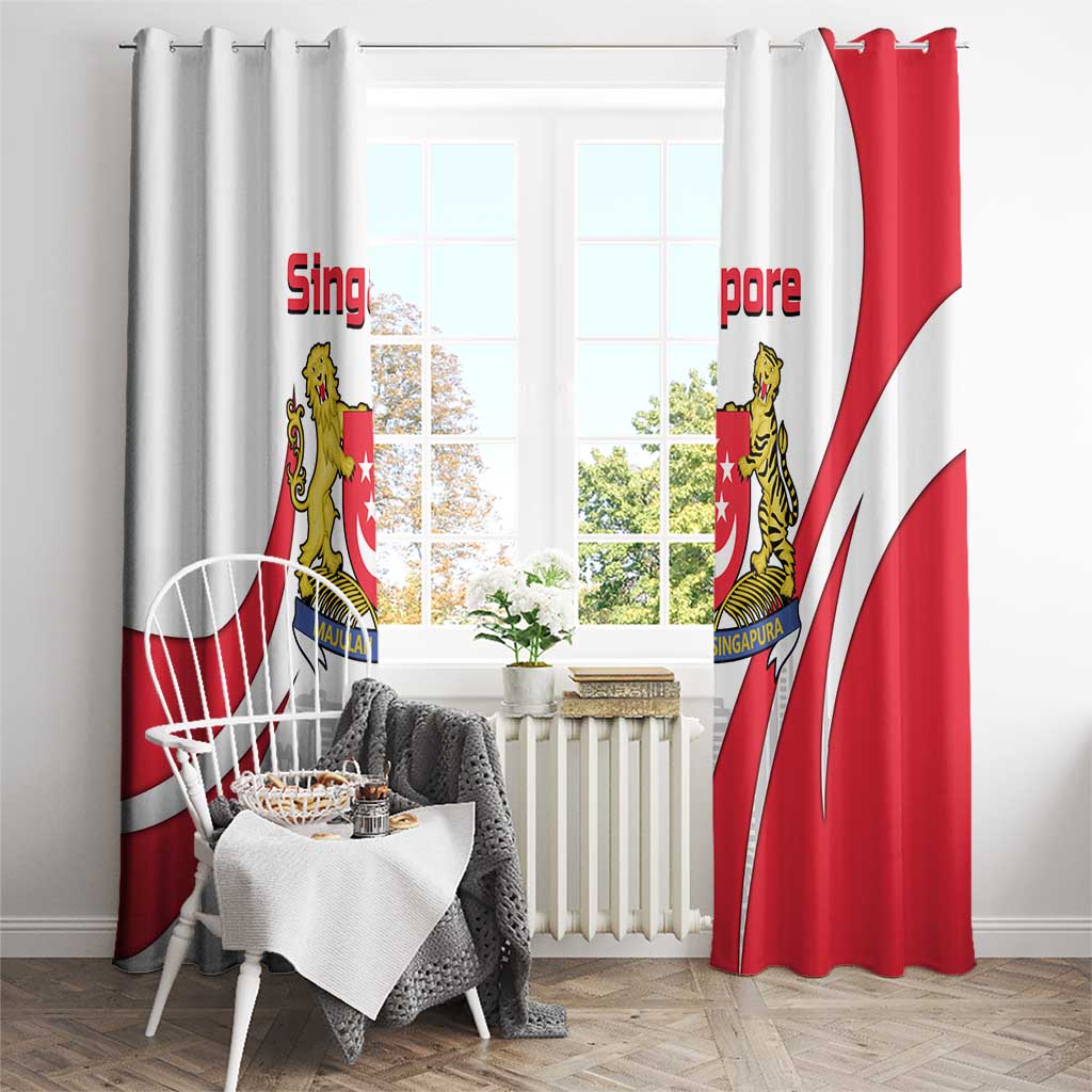 Singapore National Crest Window Curtain with City Skyline and Lion Design