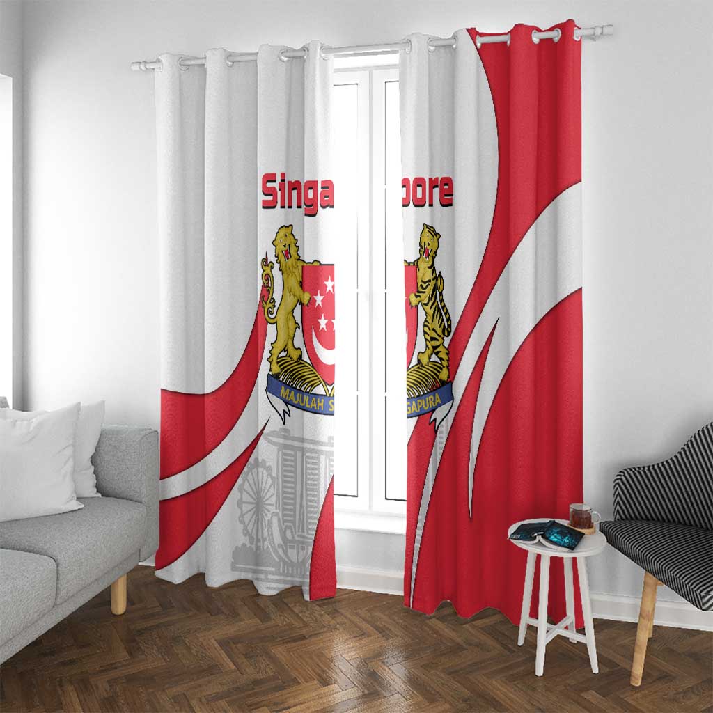 Singapore National Crest Window Curtain with City Skyline and Lion Design