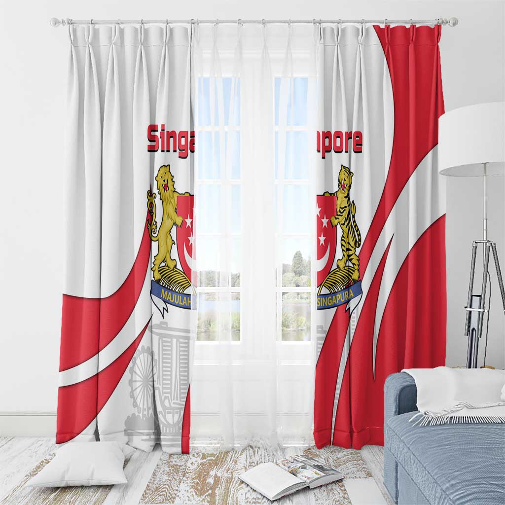 Singapore National Crest Window Curtain with City Skyline and Lion Design