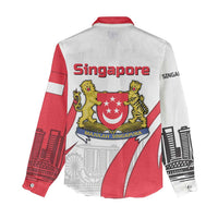 Singapore National Crest Women Casual Shirt with City Skyline and Lion Design