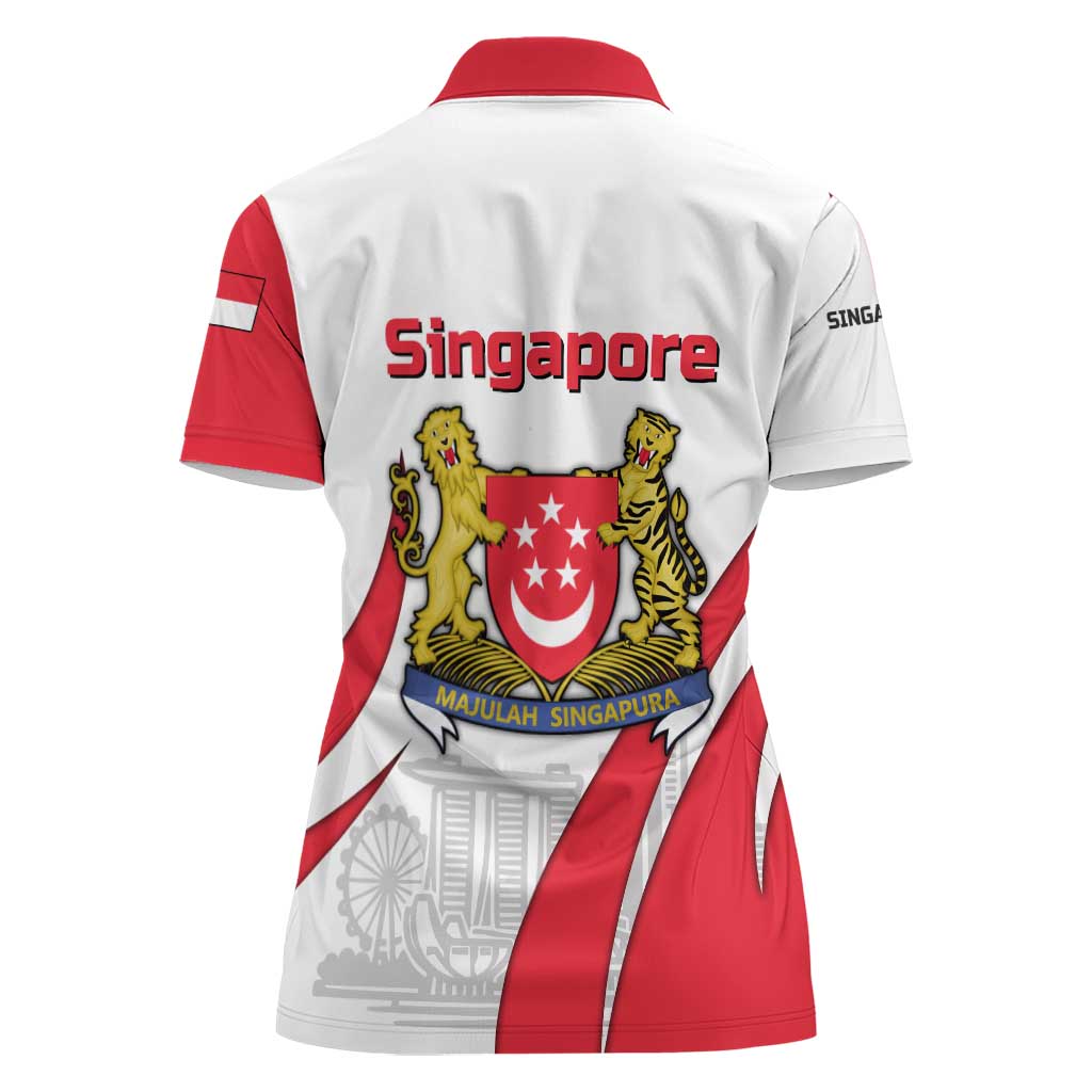 Singapore National Crest Women Polo Shirt with City Skyline and Lion Design