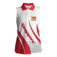 Singapore National Crest Women Sleeveless Polo Shirt with City Skyline and Lion Design