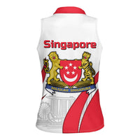 Singapore National Crest Women Sleeveless Polo Shirt with City Skyline and Lion Design