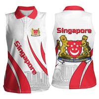 Singapore National Crest Women Sleeveless Polo Shirt with City Skyline and Lion Design