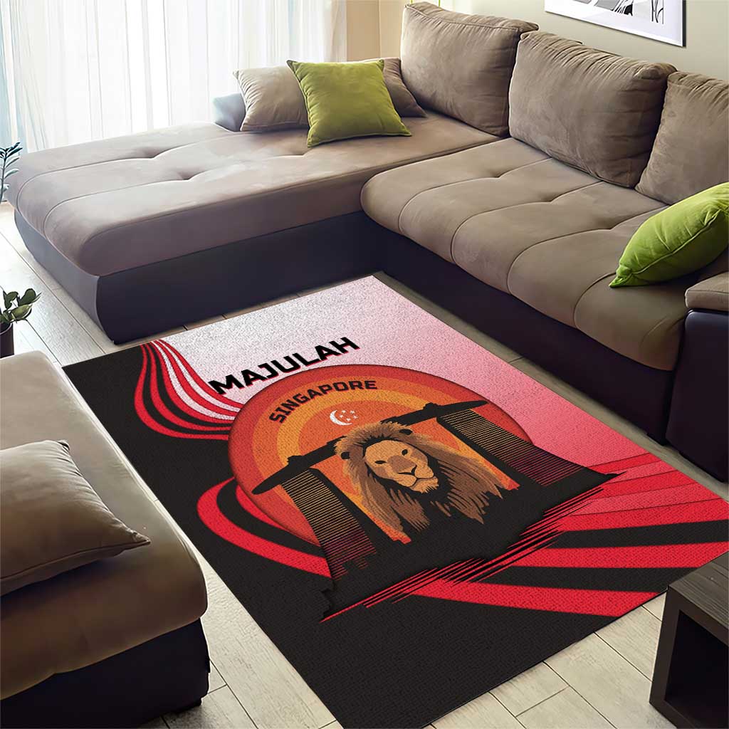 Singapore Lion Area Rug with Sunset Marina Bay Design and National Flag