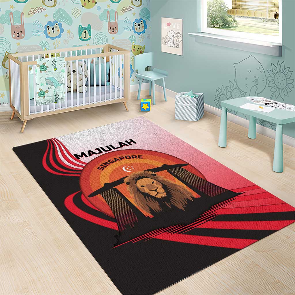 Singapore Lion Area Rug with Sunset Marina Bay Design and National Flag