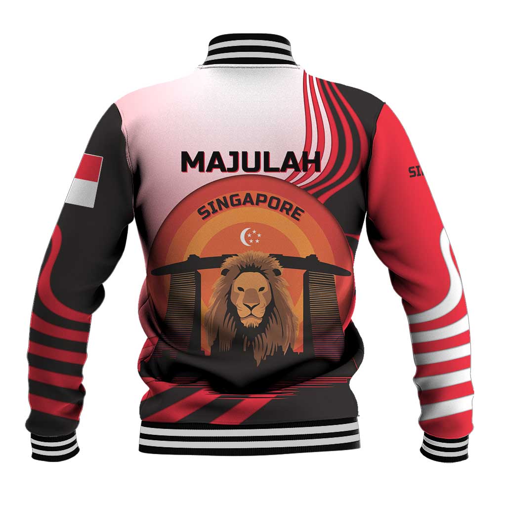Singapore Lion Baseball Jacket with Sunset Marina Bay Design and National Flag