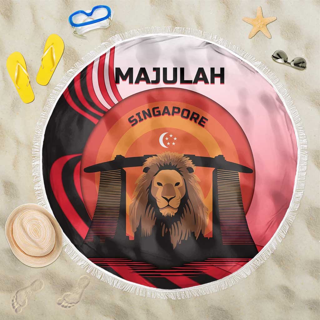 Singapore Lion Beach Blanket with Sunset Marina Bay Design and National Flag