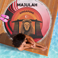 Singapore Lion Beach Blanket with Sunset Marina Bay Design and National Flag