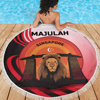Singapore Lion Beach Blanket with Sunset Marina Bay Design and National Flag