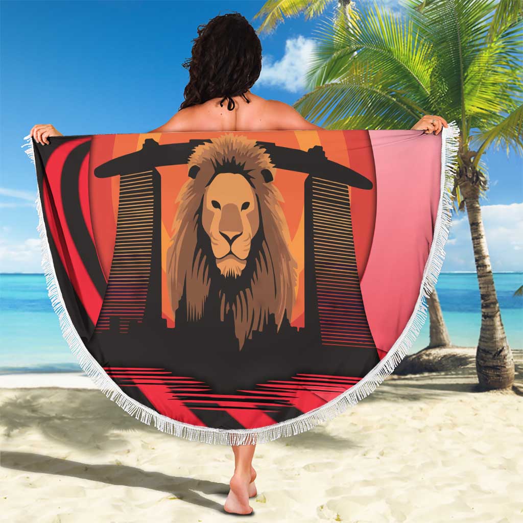 Singapore Lion Beach Blanket with Sunset Marina Bay Design and National Flag