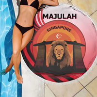 Singapore Lion Beach Blanket with Sunset Marina Bay Design and National Flag