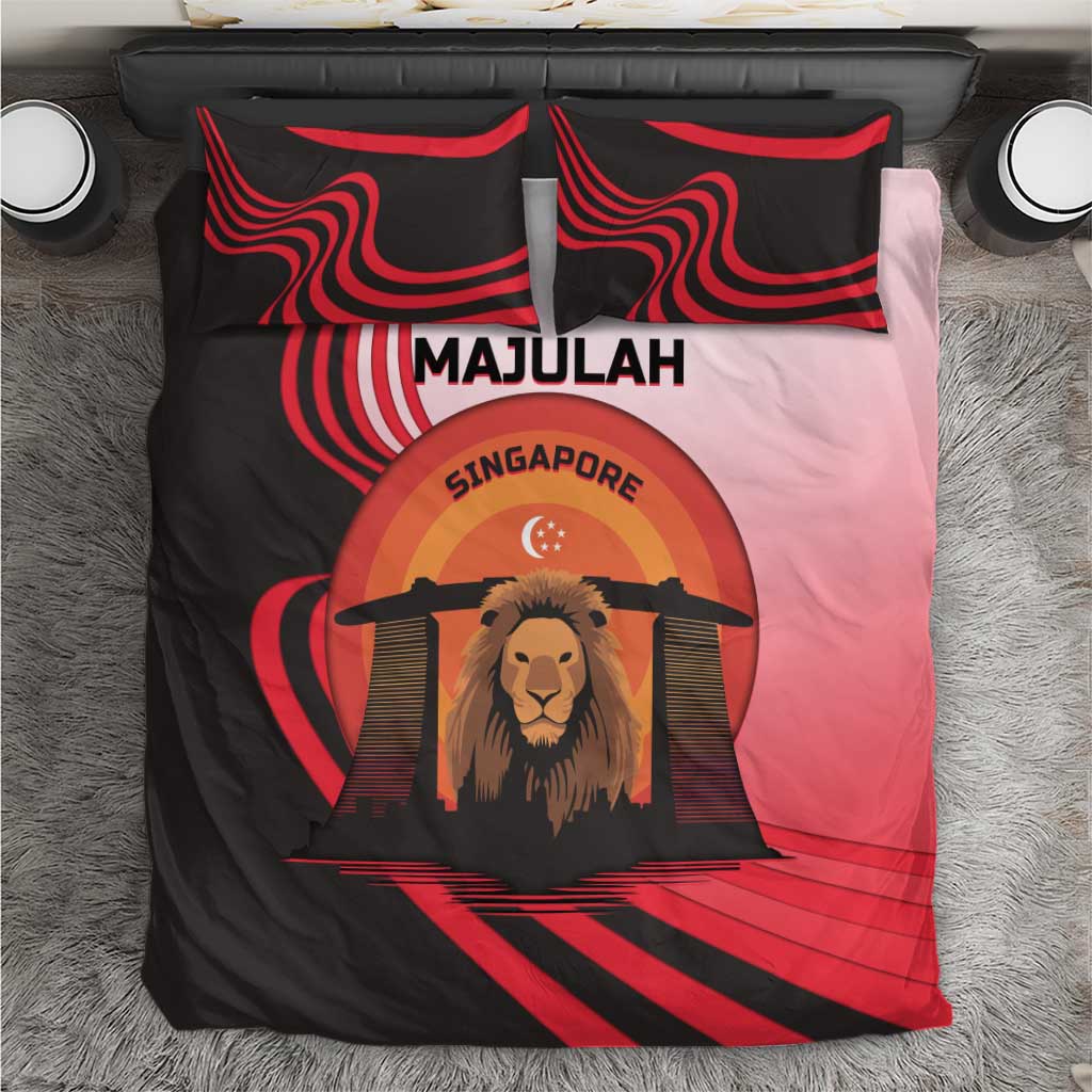 Singapore Lion Bedding Set with Sunset Marina Bay Design and National Flag