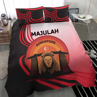 Singapore Lion Bedding Set with Sunset Marina Bay Design and National Flag