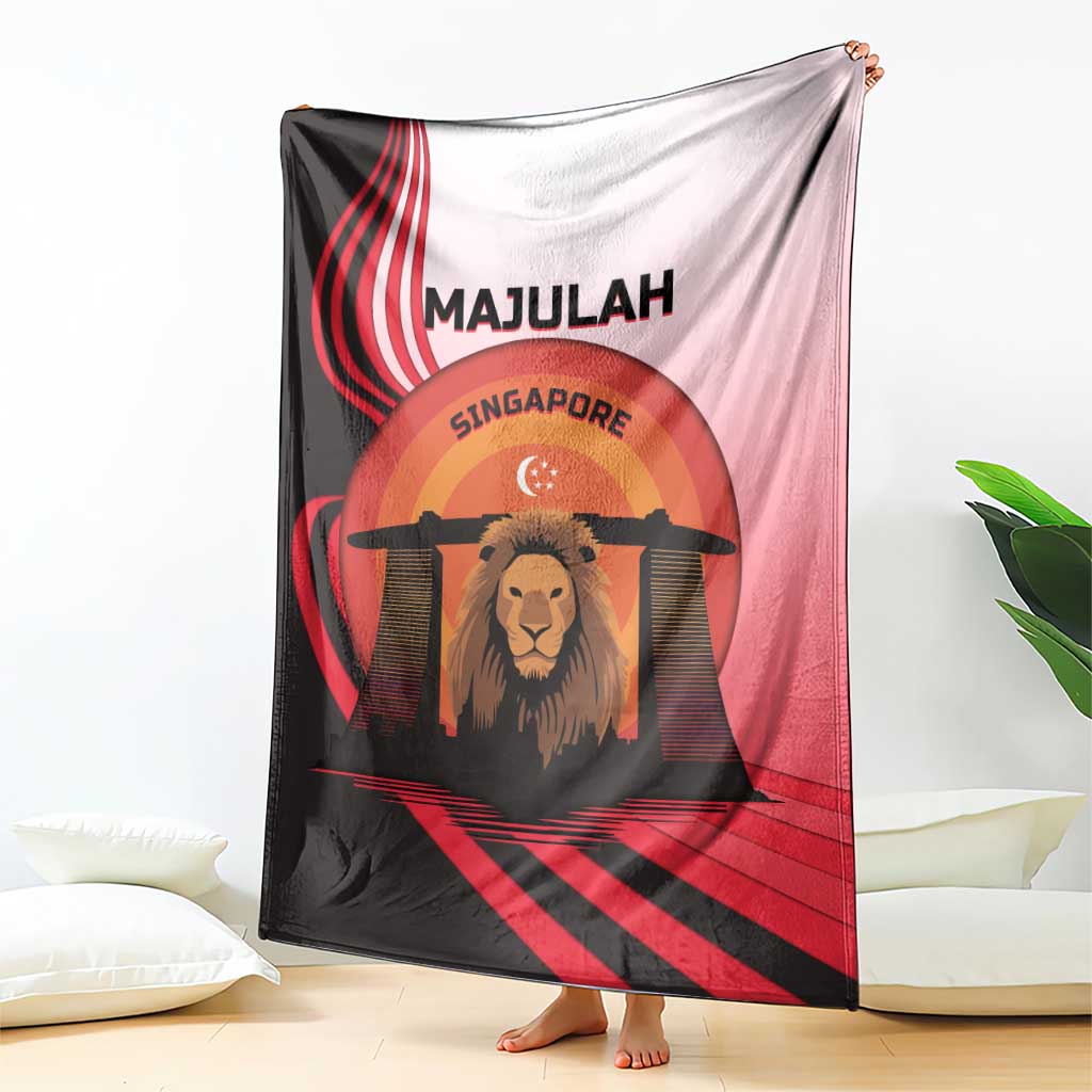 Singapore Lion Blanket with Sunset Marina Bay Design and National Flag