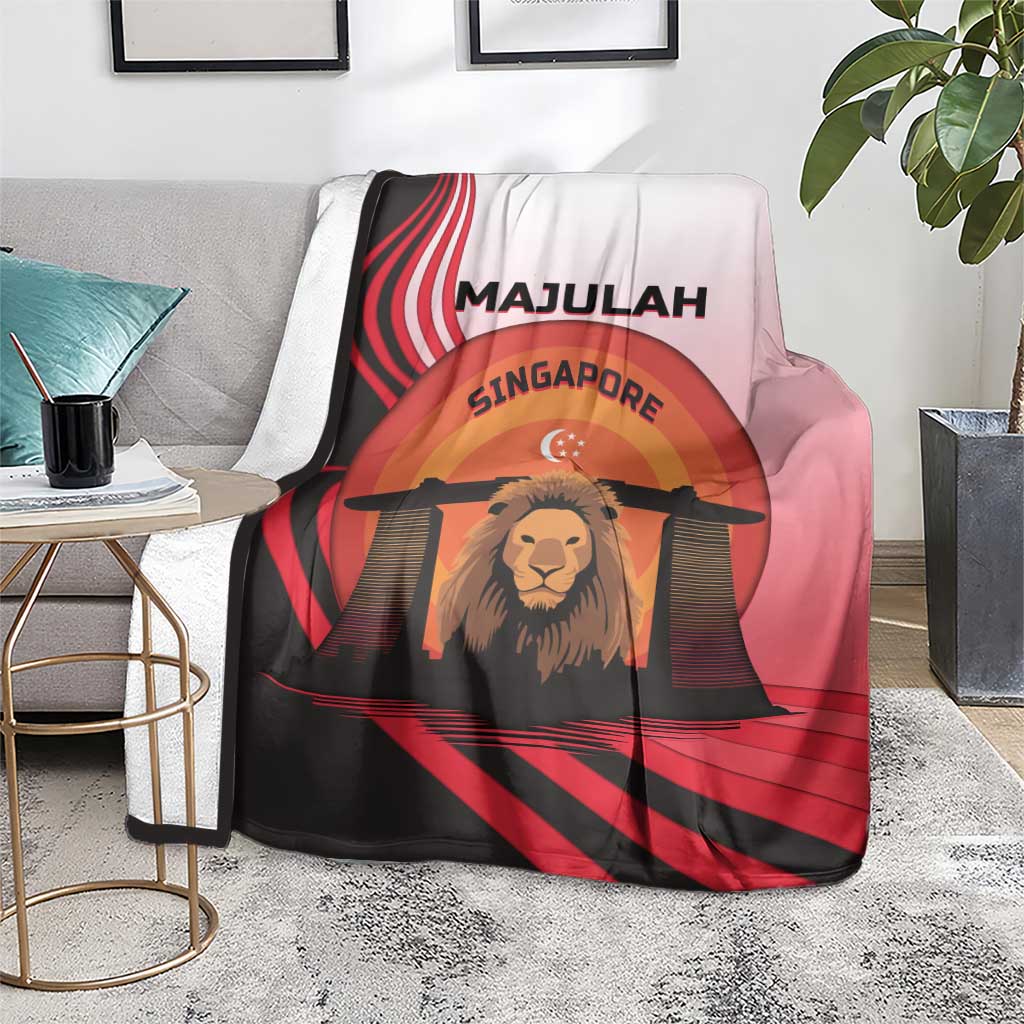 Singapore Lion Blanket with Sunset Marina Bay Design and National Flag