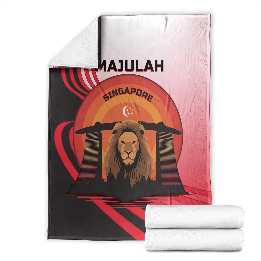 Singapore Lion Blanket with Sunset Marina Bay Design and National Flag