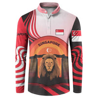 Singapore Lion Button Sweatshirt with Sunset Marina Bay Design and National Flag