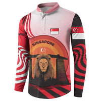 Singapore Lion Button Sweatshirt with Sunset Marina Bay Design and National Flag