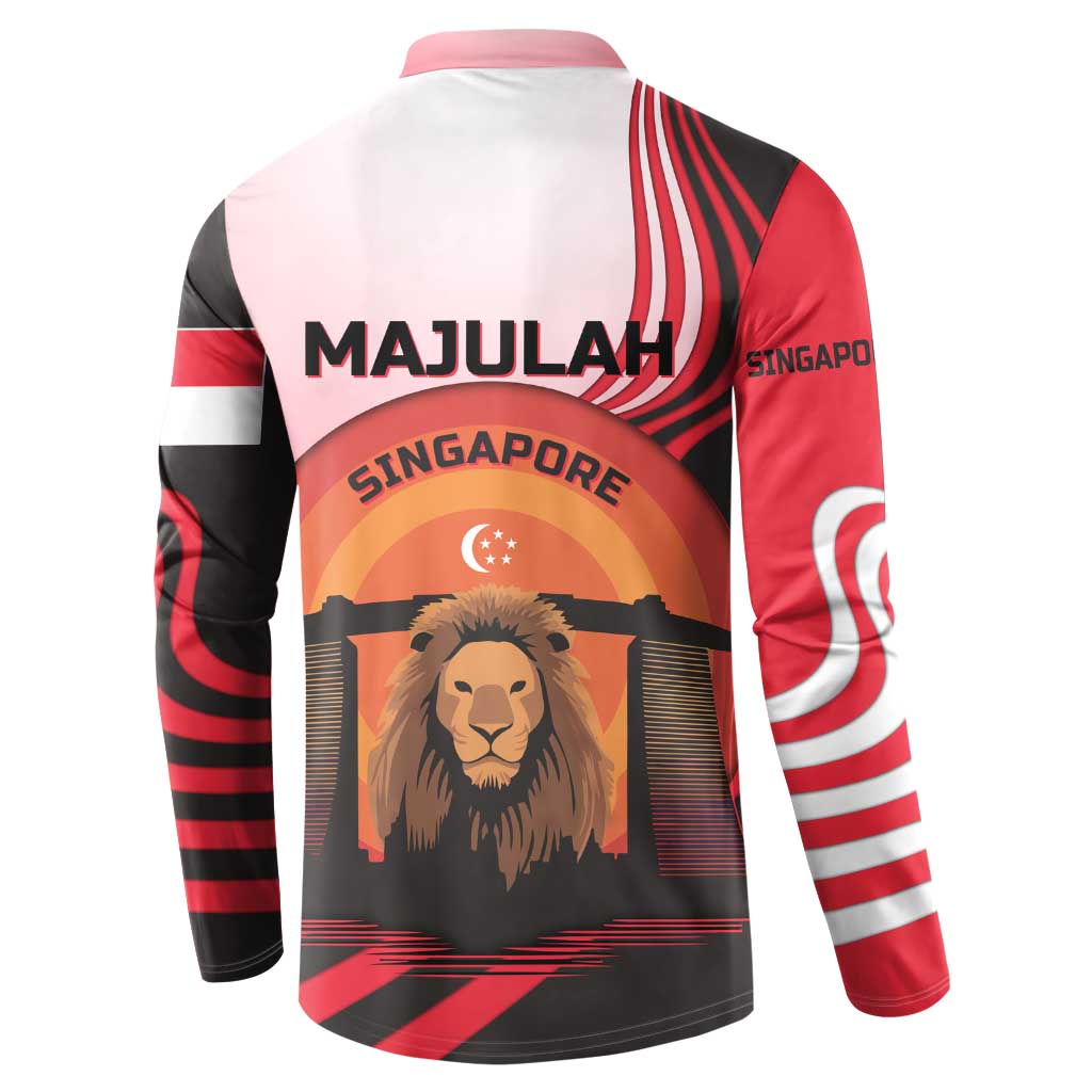 Singapore Lion Button Sweatshirt with Sunset Marina Bay Design and National Flag