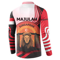 Singapore Lion Button Sweatshirt with Sunset Marina Bay Design and National Flag